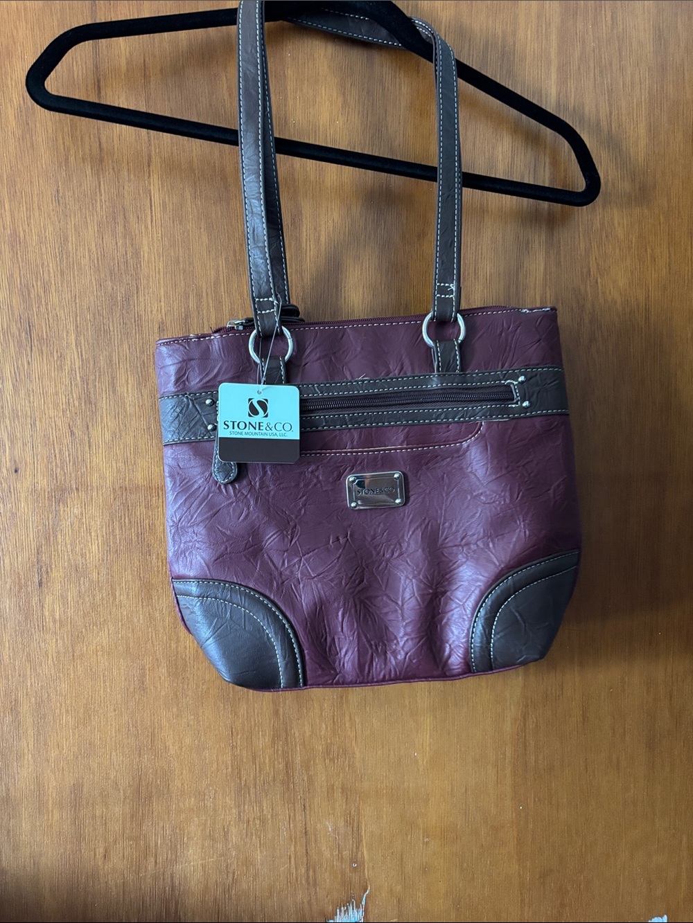 Stone & Co. Plum Shoulder Bag with Dark Brown Trim